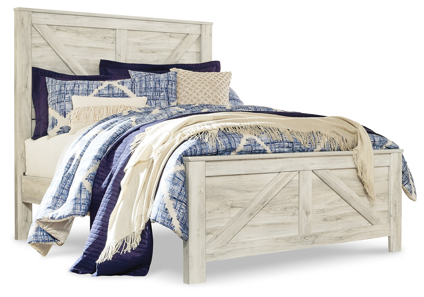 Bellaby Whitewash Queen Crossbuck Panel Bedroom Set with 2 Nightstands- Viva Furn
