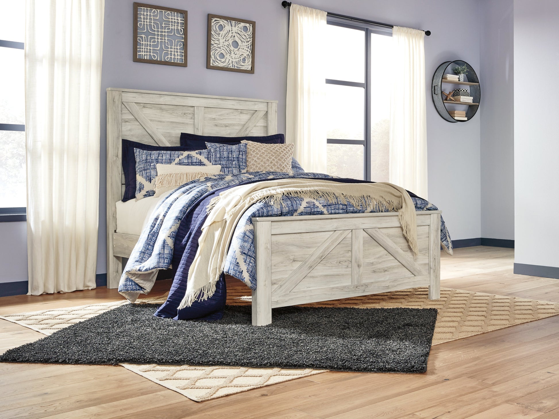 Bellaby Whitewash Queen Crossbuck Panel Bedroom Set with 2 Nightstands- Viva Furn