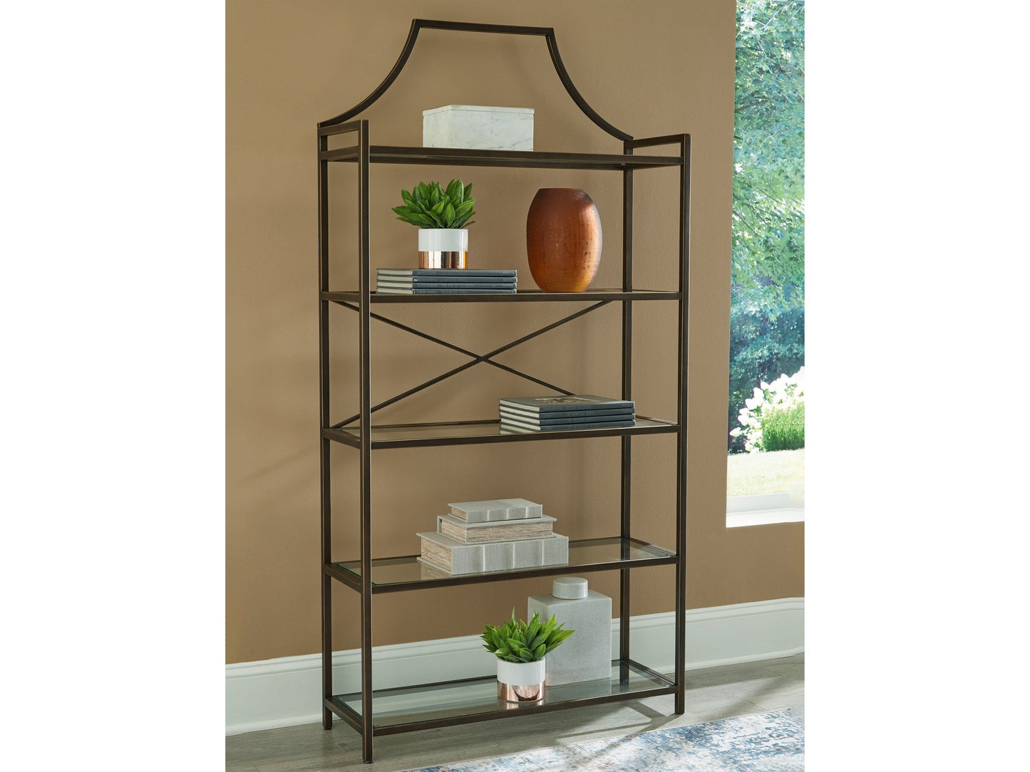 Bernonly Antique Bronze Finish 72" Bookcase- Viva Furn