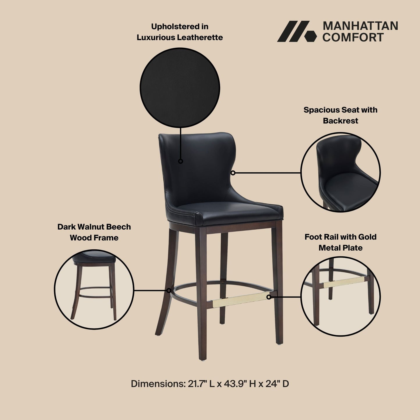 Blair Barstool in Black (set of 3) - Ornate Home