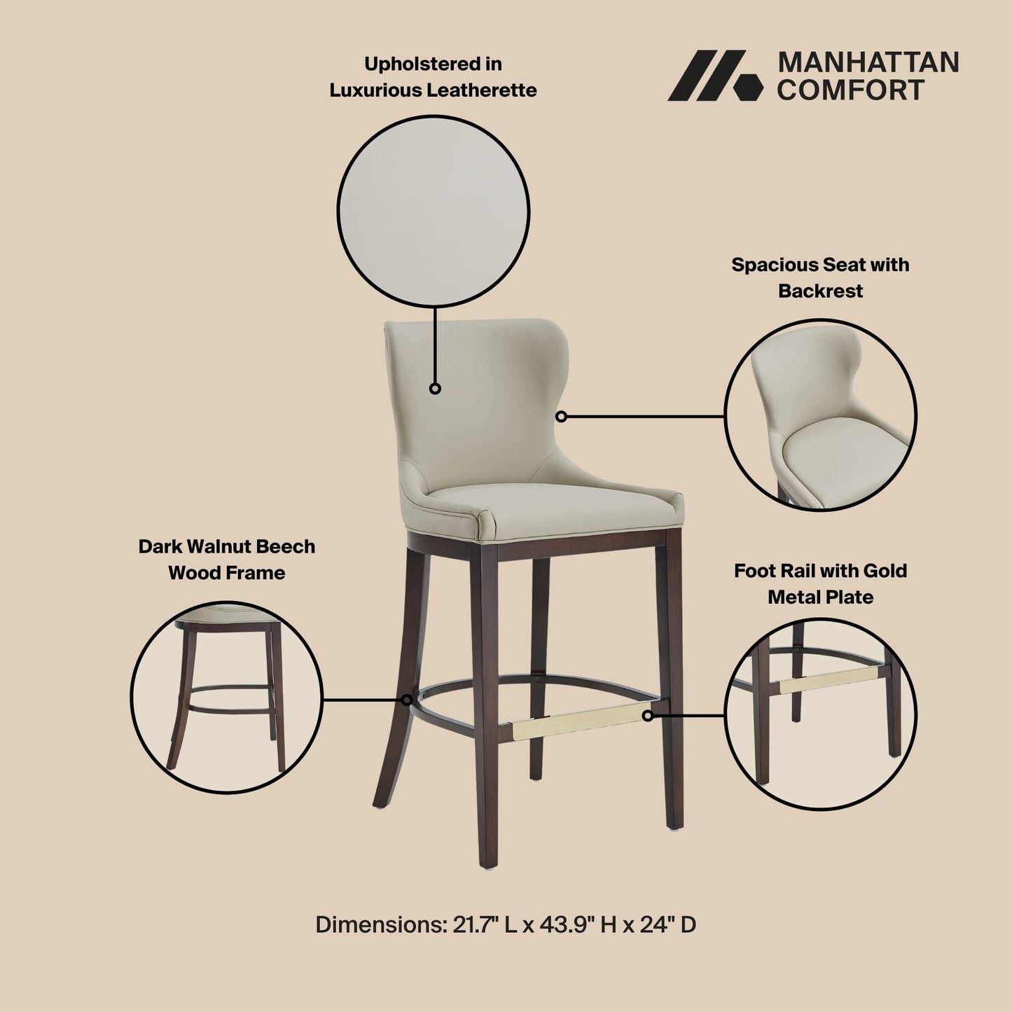 Blair Barstool in Stone (set of 2) - Ornate Home