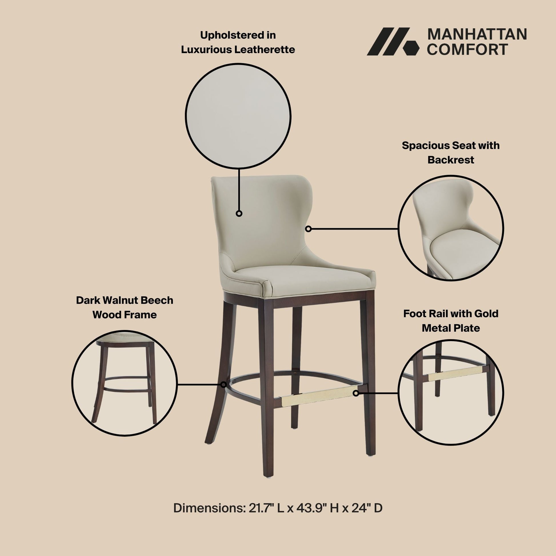 Blair Barstool in Stone (set of 3) - Ornate Home