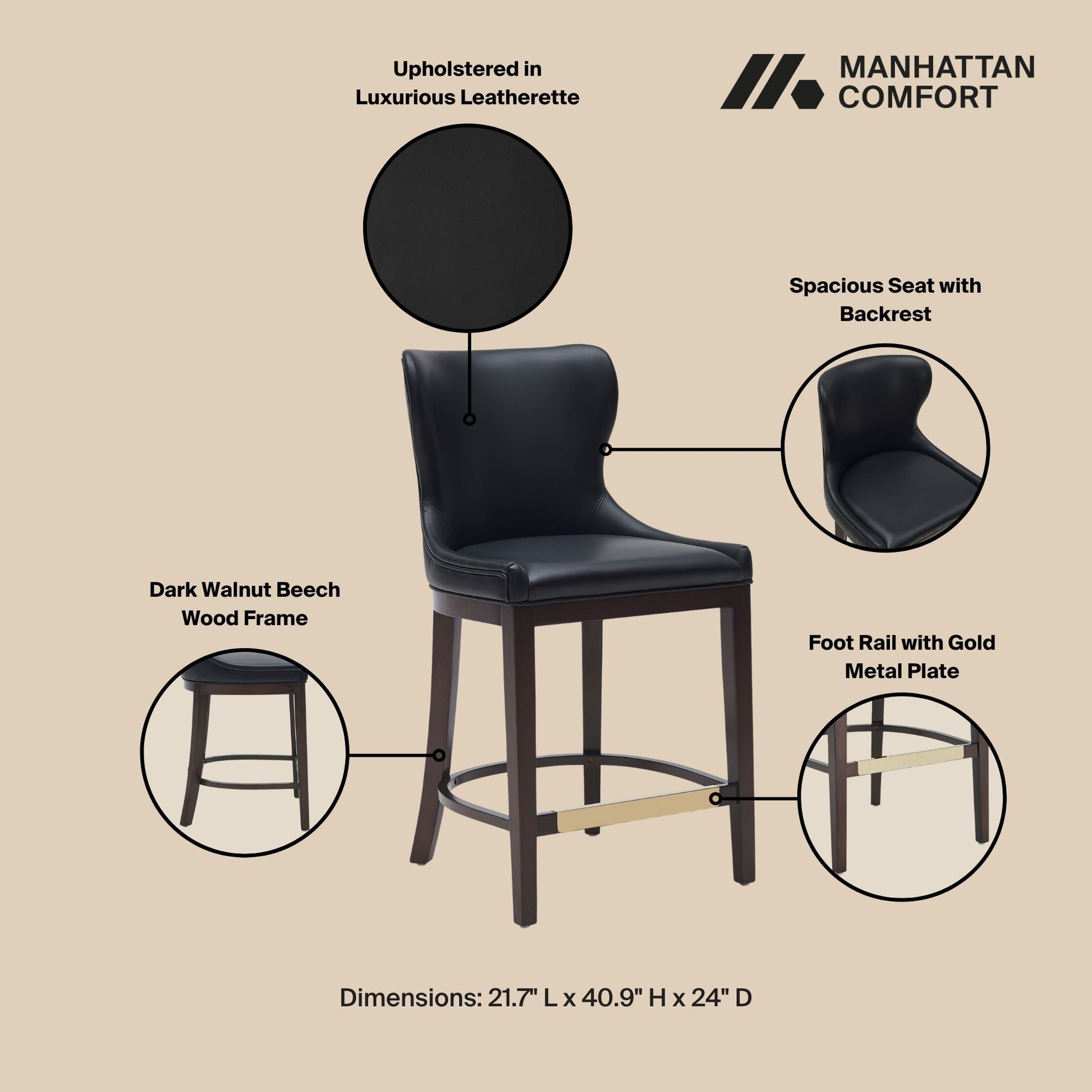 Blair Counter Stool in Black (set of 3) - Ornate Home