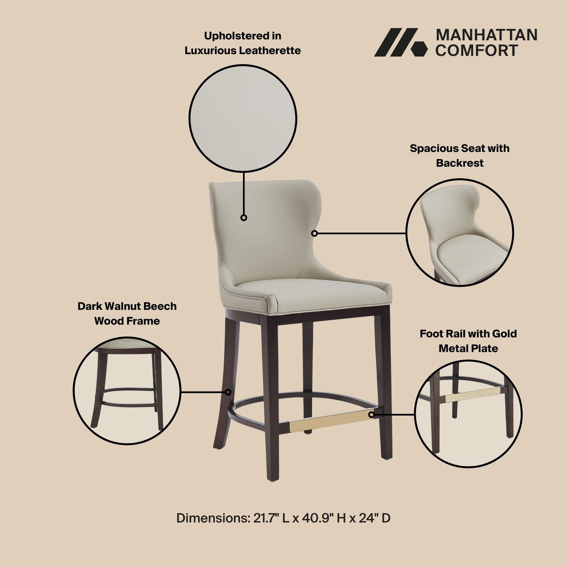 Blair Counter Stool in Stone - Ornate Home