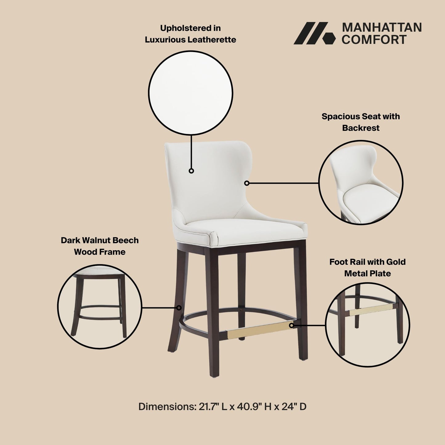 Blair Counter Stool in White (set of 3) - Ornate Home
