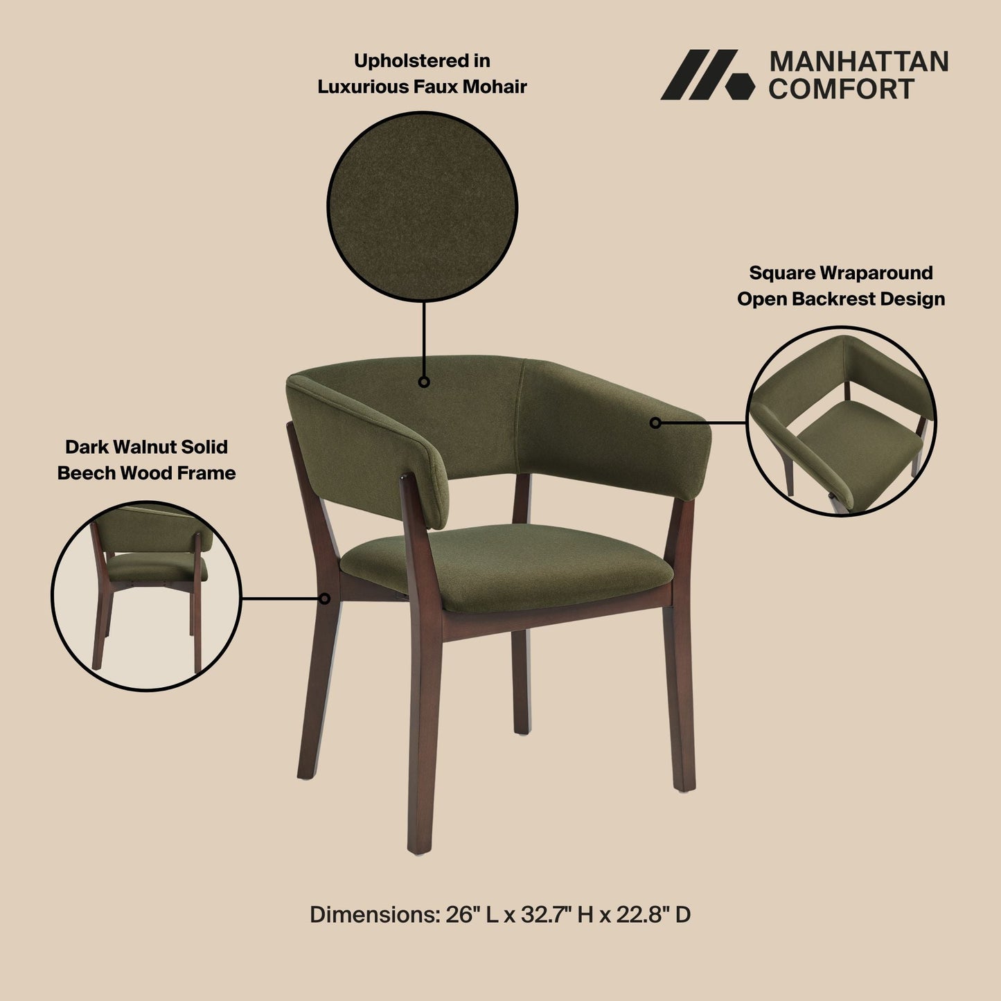 Blake Dining Armchair in Green (set of 2) - Ornate Home