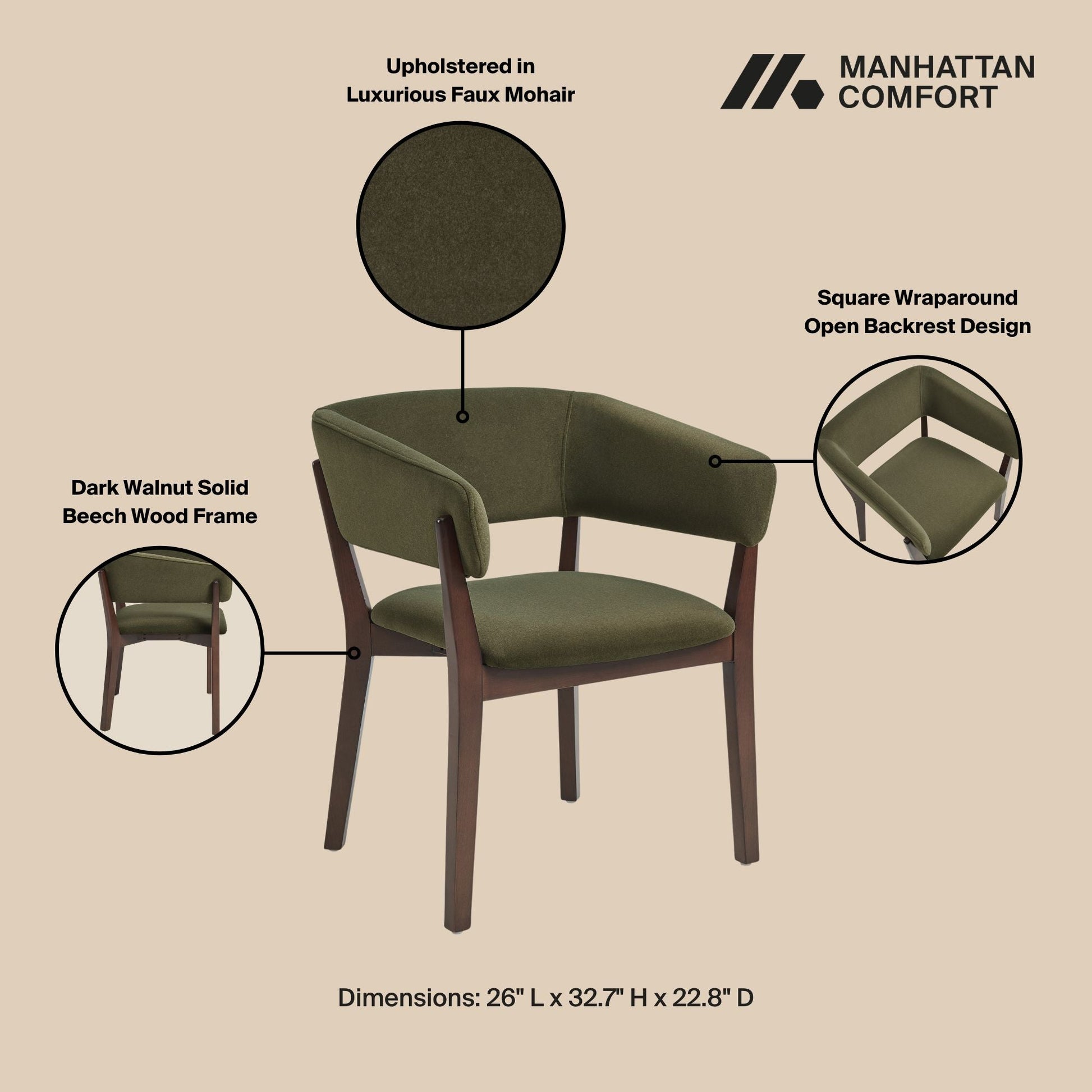 Blake Dining Armchair in Green (set of 2) - Ornate Home