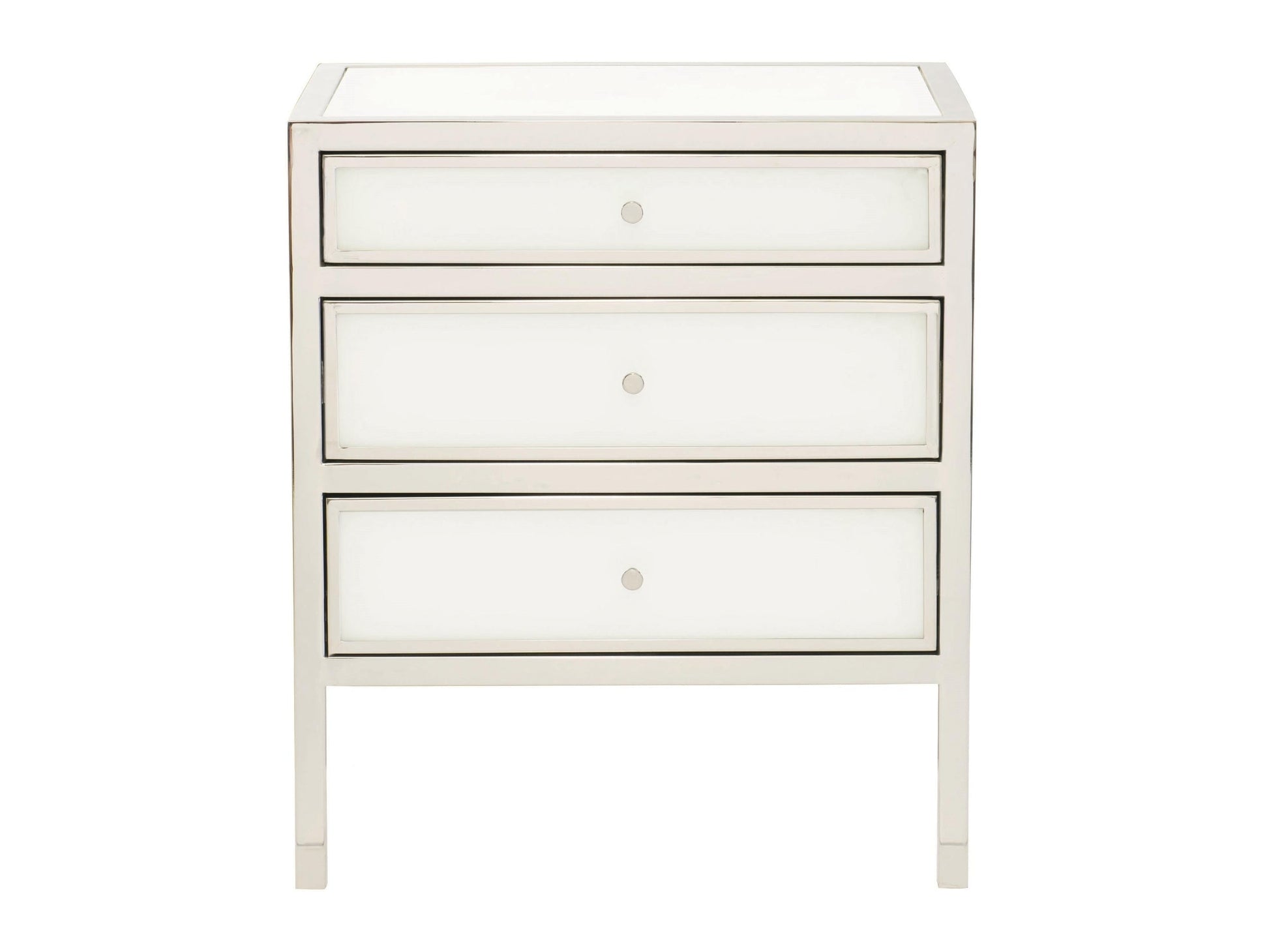 Blanca White/Polished Stainless Nightstand - Ornate Home