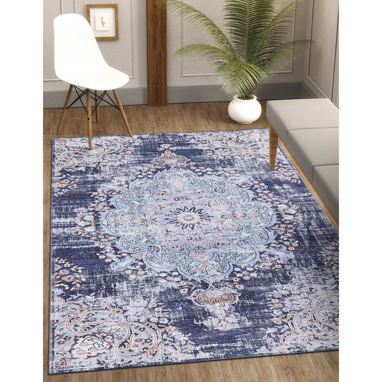 Rain Blue Modern Bohemian NonSlip Indoor Area Rugs - Ornate Home