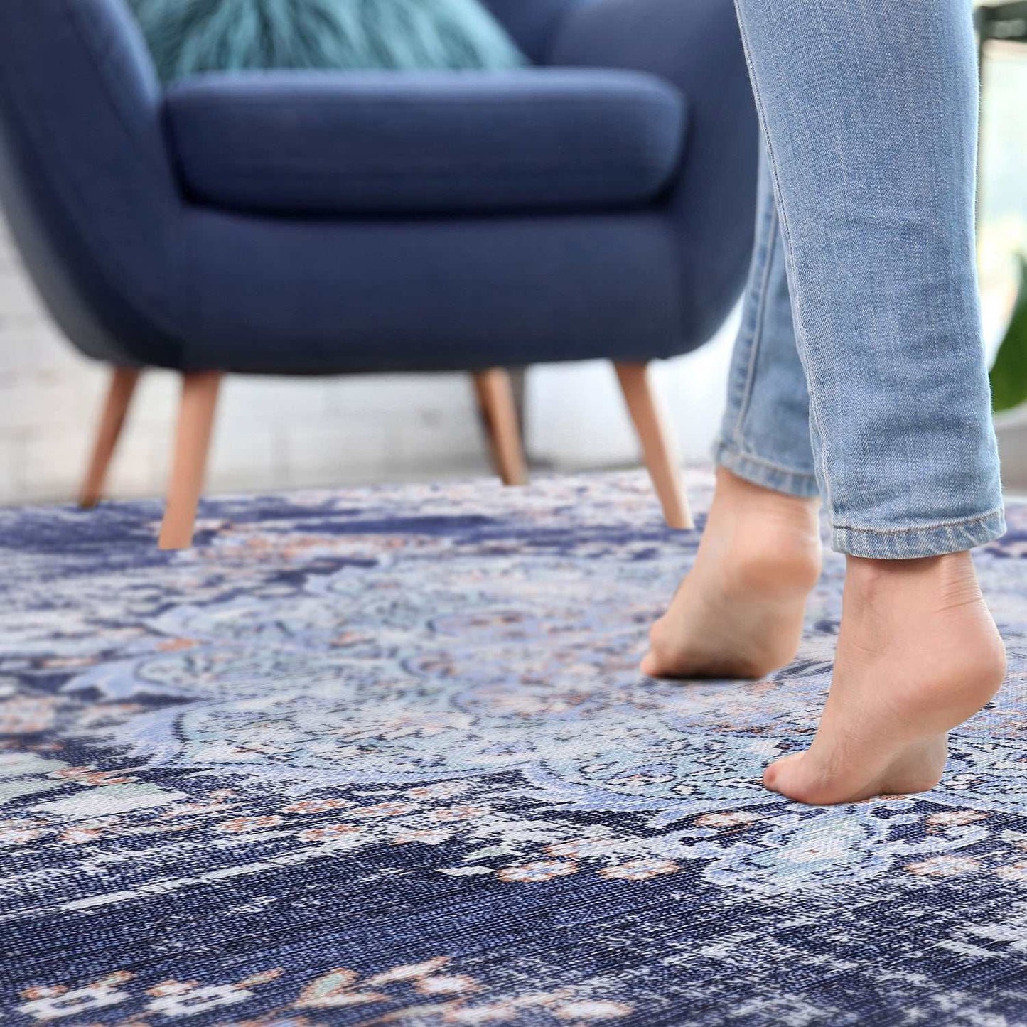 Rain Blue Modern Bohemian NonSlip Indoor Area Rugs - Ornate Home