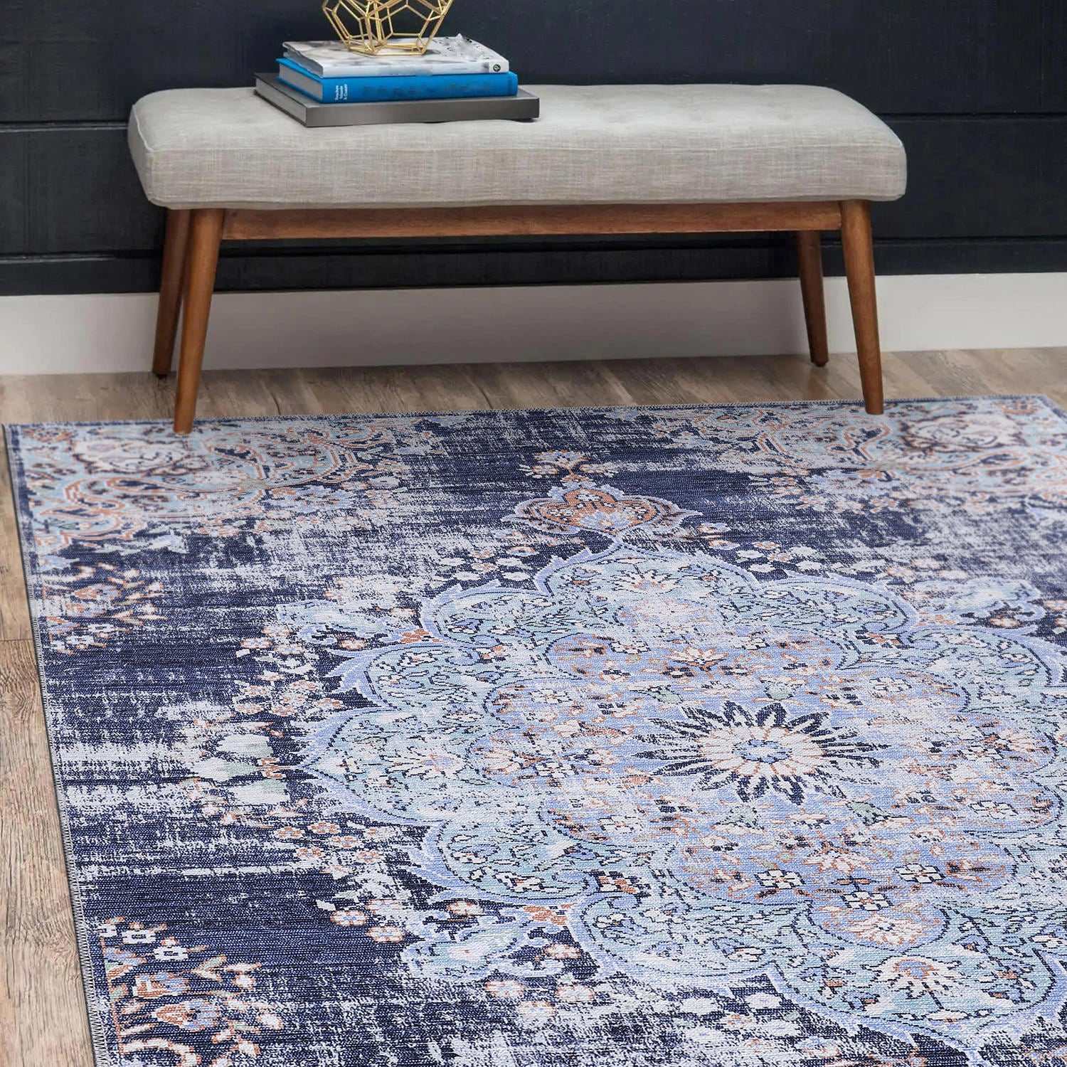 Rain Blue Modern Bohemian NonSlip Indoor Area Rugs - Ornate Home