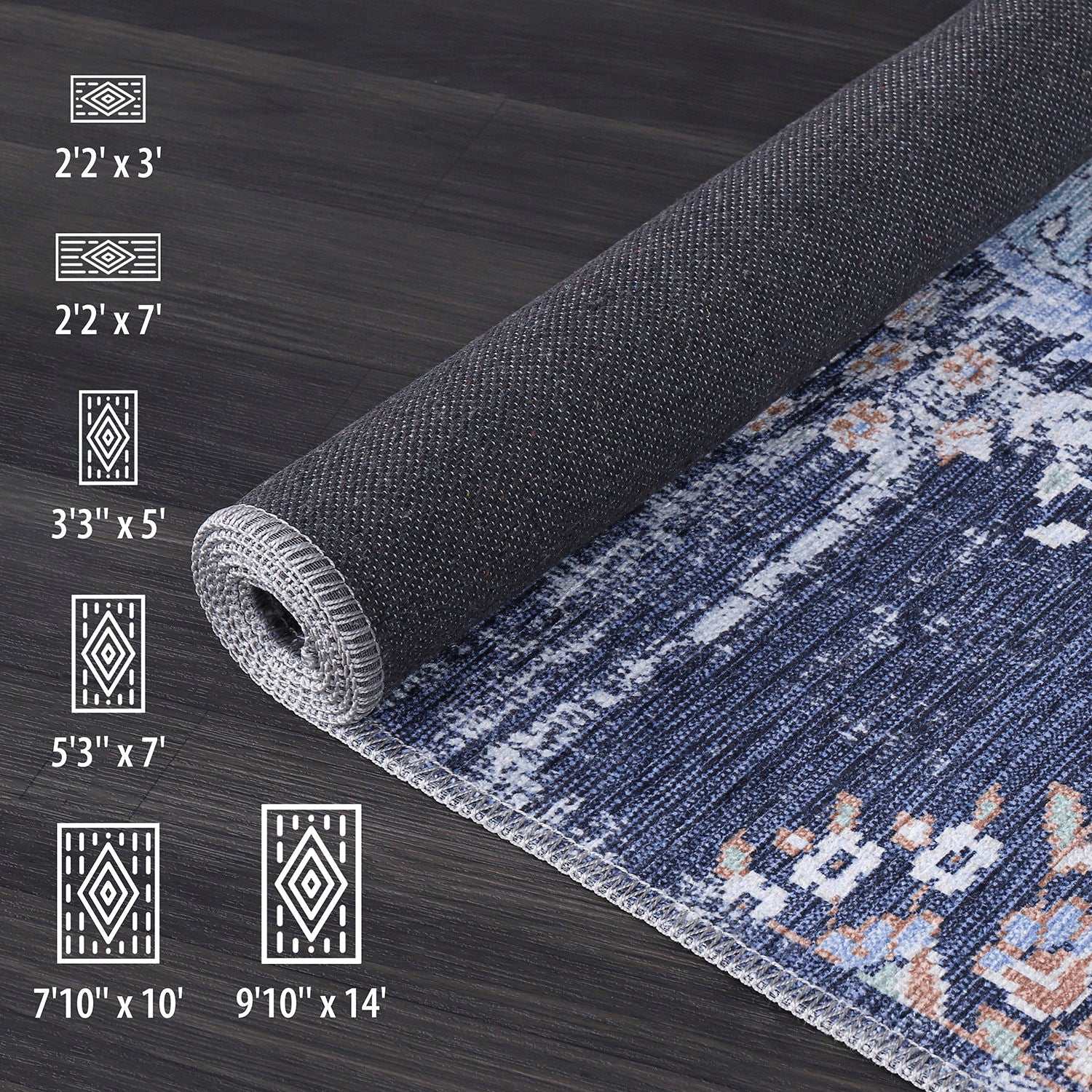 Rain Blue Modern Bohemian NonSlip Indoor Area Rugs - Ornate Home