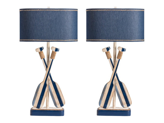 Boat Oar Blue/White Table Lamp (Set of 2) - Ornate Home