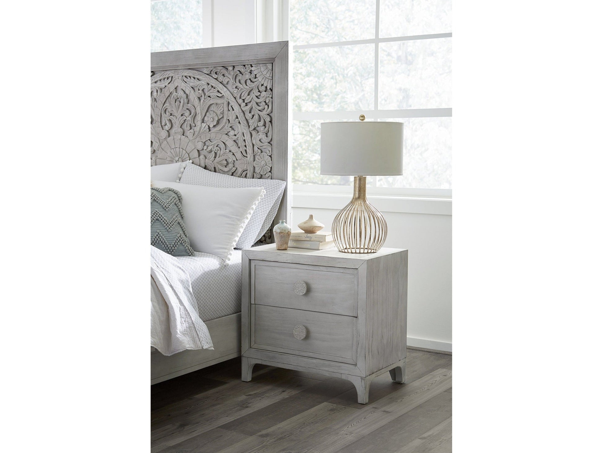 Boho Chic Nighstand in Washed White - Ornate Home