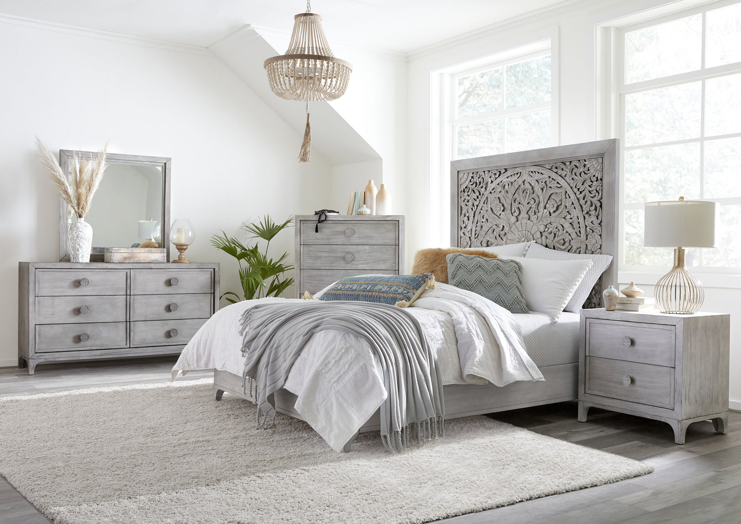 Boho Chic Nighstand in Washed White - Ornate Home