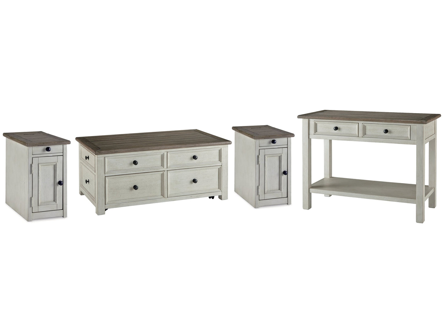 Bolanburg Two-tone Coffee Table and 2 Chairside End Tables with Console- Viva Furn
