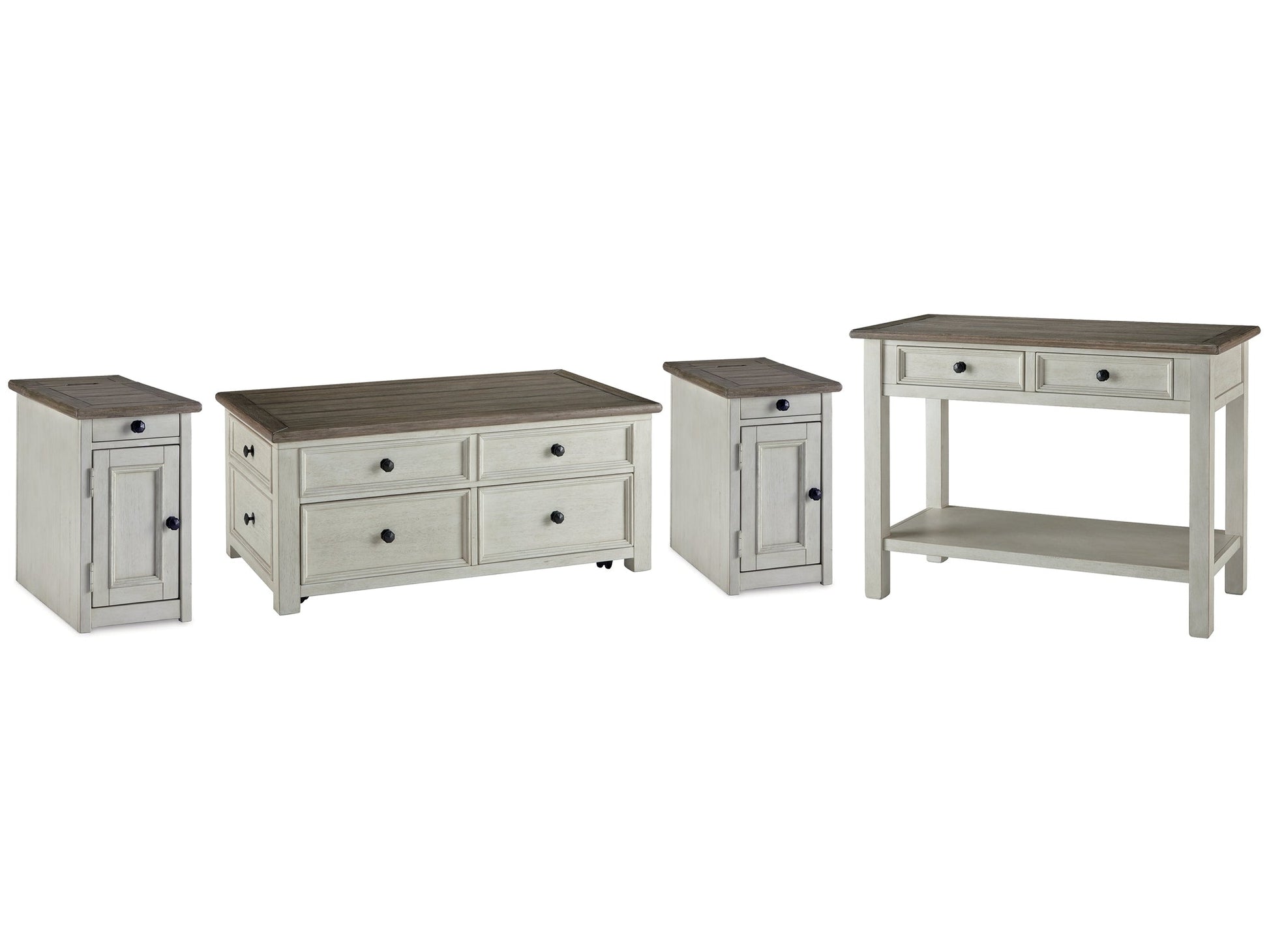 Bolanburg Two-tone Coffee Table and 2 Chairside End Tables with Console- Viva Furn