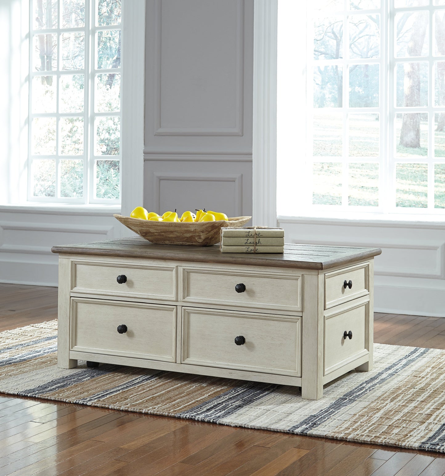 Bolanburg Two-tone Coffee Table and 2 Chairside End Tables with Console- Viva Furn