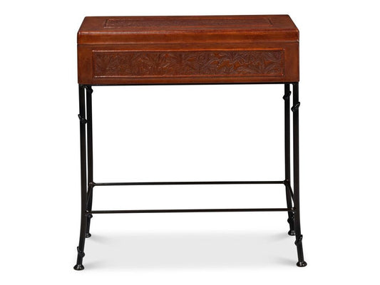 Botanical Brown Leather Box On Stand - Ornate Home