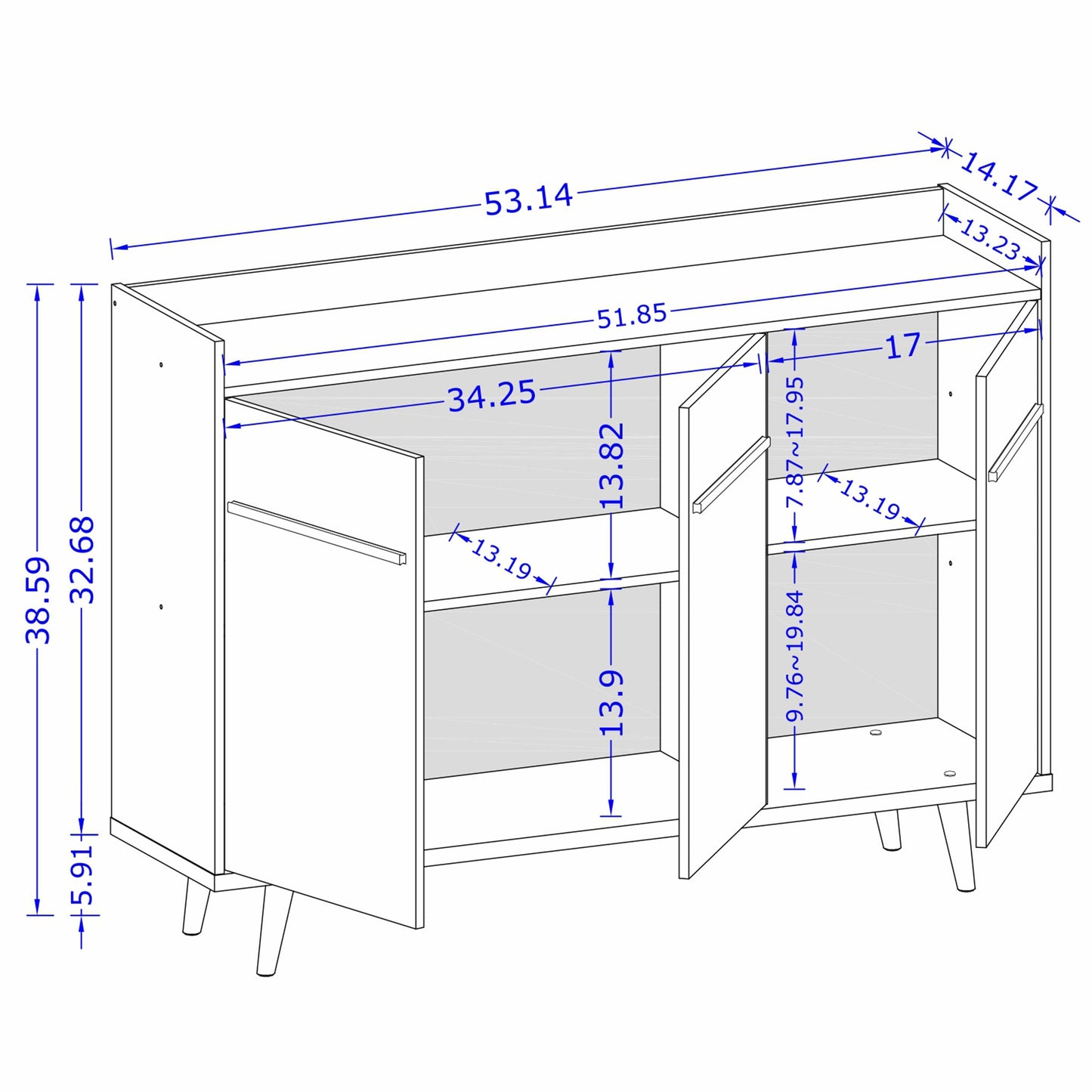 Bradley 53.54 Stand Buffet in Rustic Brown - Ornate Home