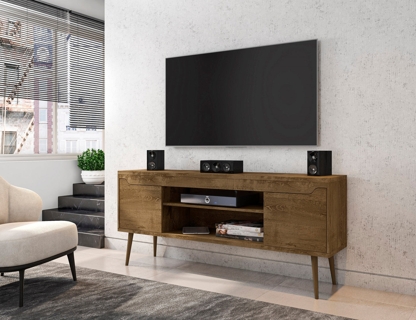 Bradley 62.99 TV Stand in Rustic Brown - Ornate Home