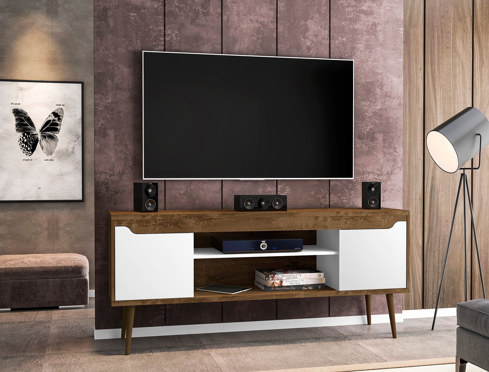 Bradley 62.99 TV Stand in Rustic Brown and White - Ornate Home