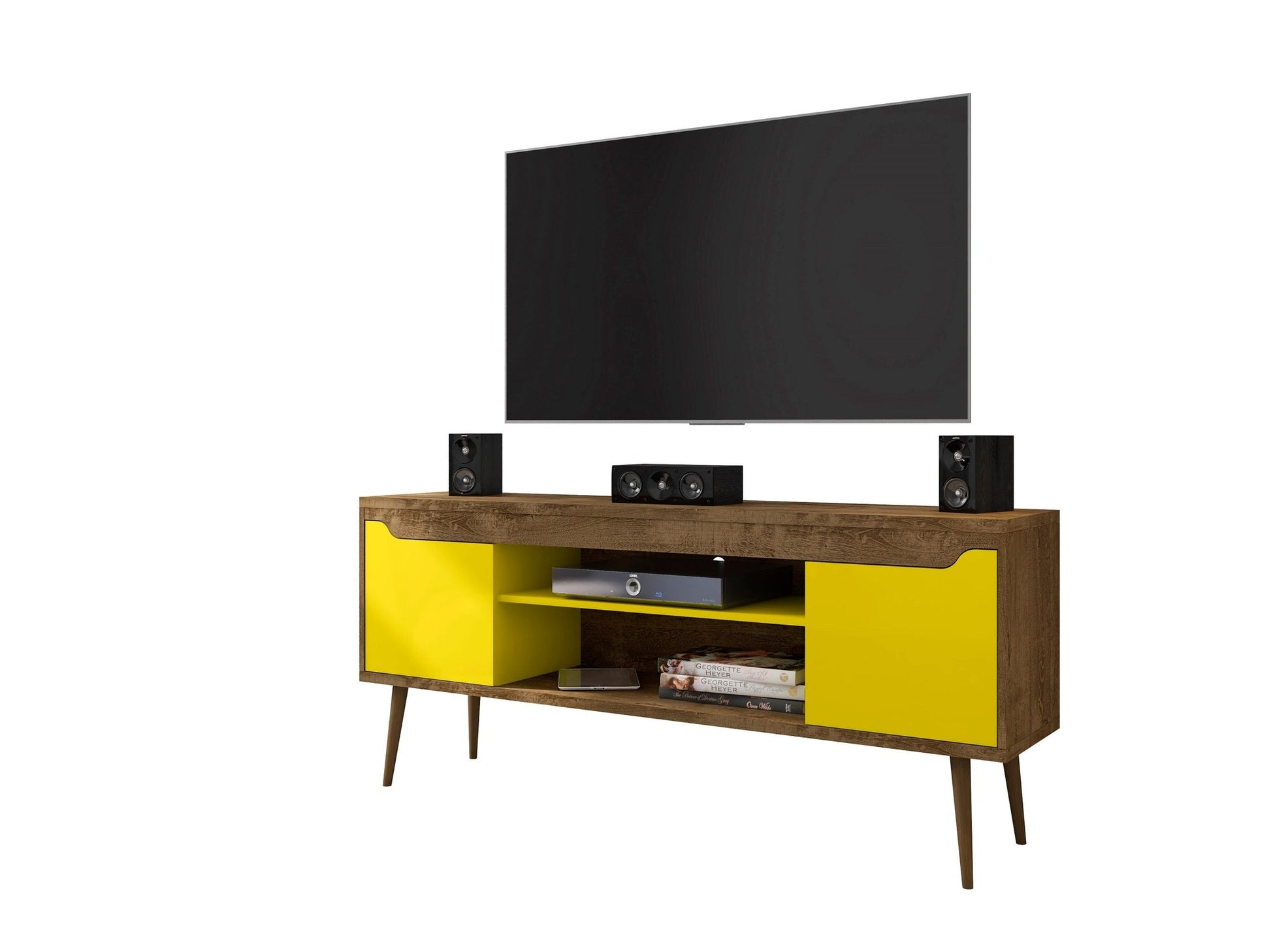 Bradley 62.99 TV Stand in Rustic Brown and Yellow - Ornate Home