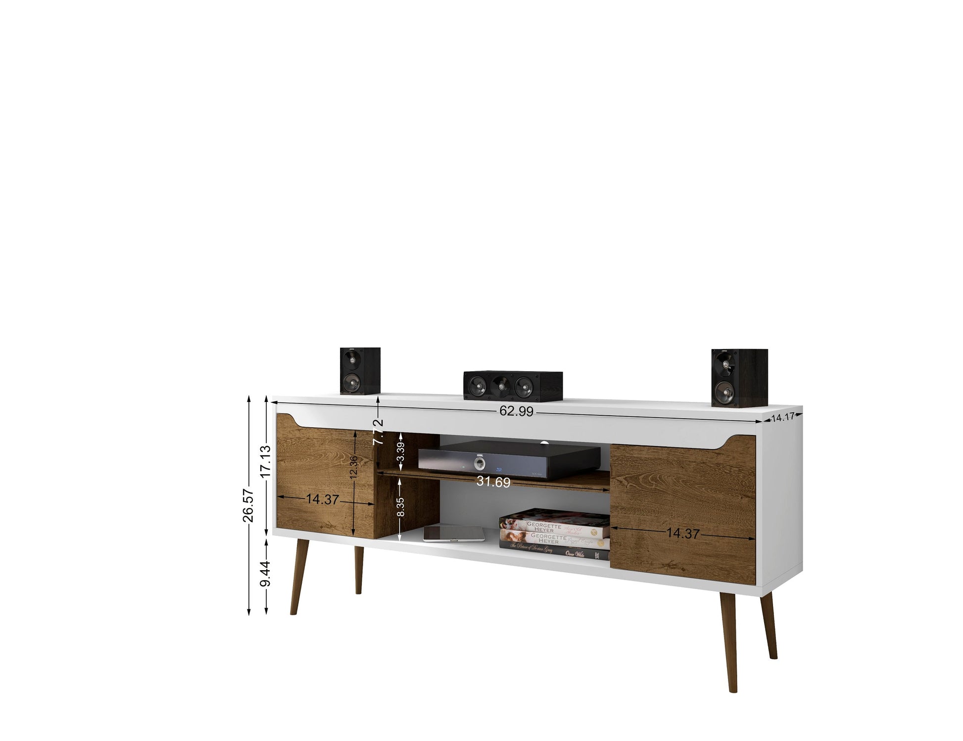 Bradley 62.99 TV Stand in White and Rustic Brown - Ornate Home