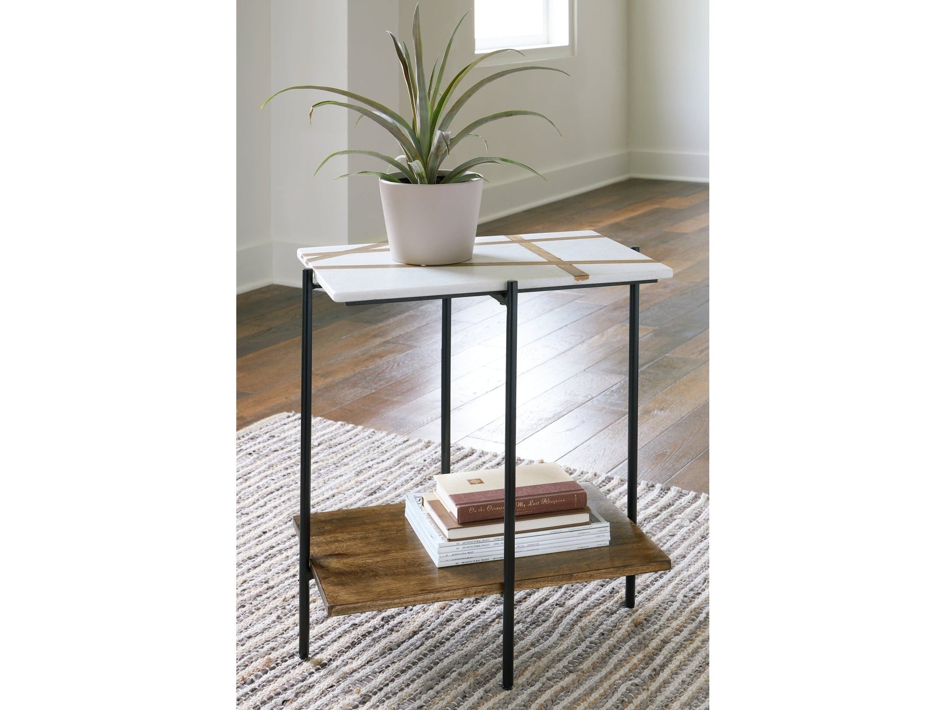 Braxmore White/Light Brown Accent Table- Viva Furn