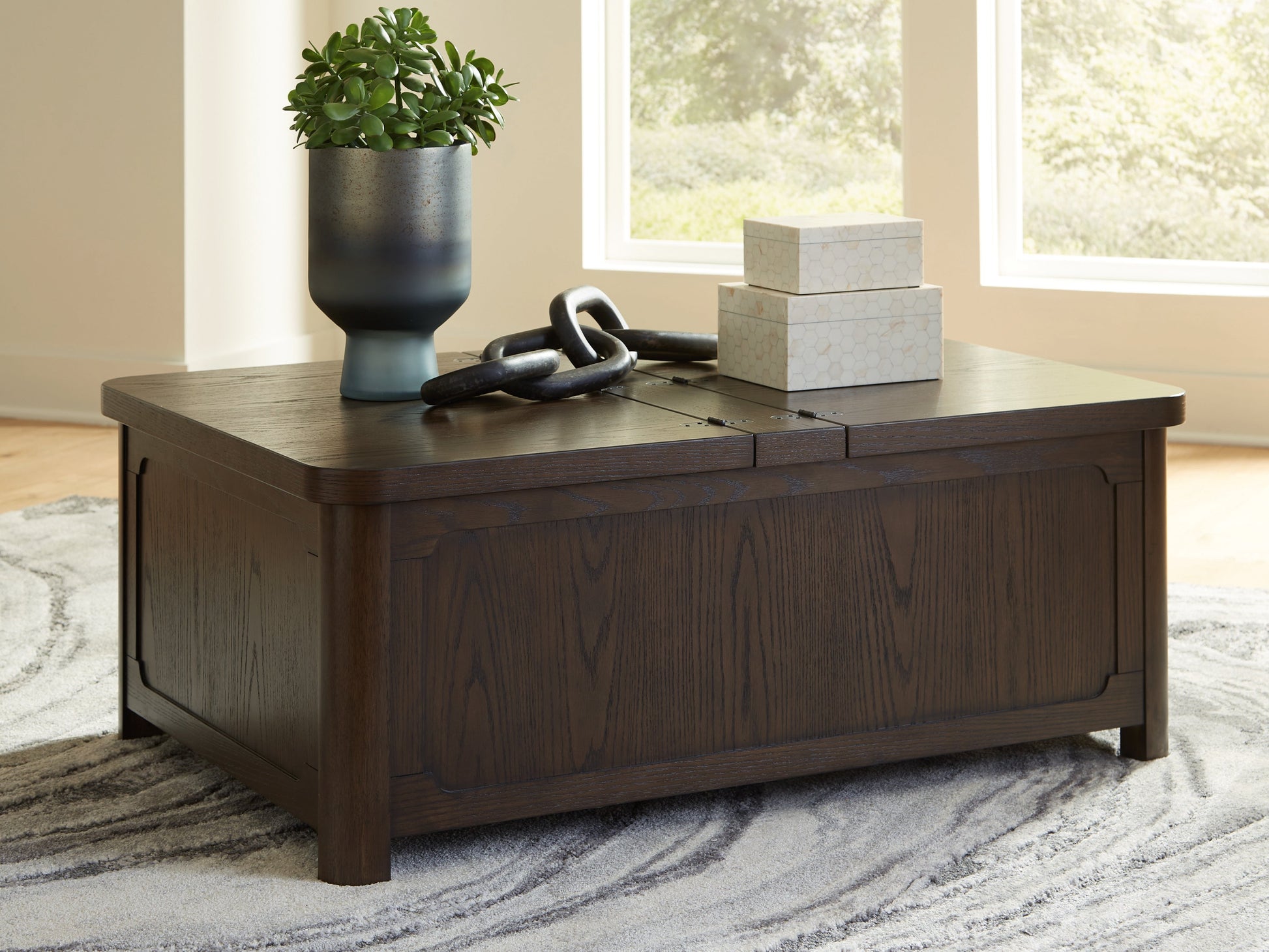 Breckington Dark Brown Cocktail Table with Storage- Viva Furn
