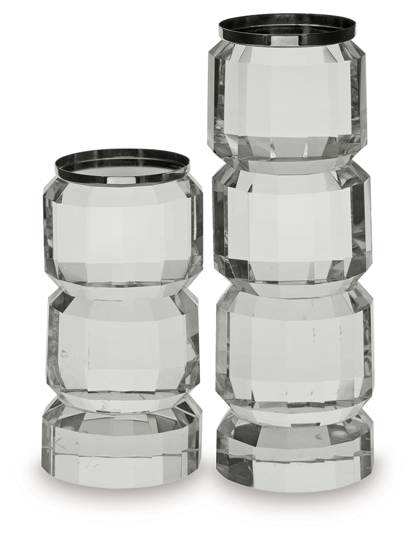 Brentley Clear/Silver Finish Candle Holder Set (Set of 2)- Viva Furn