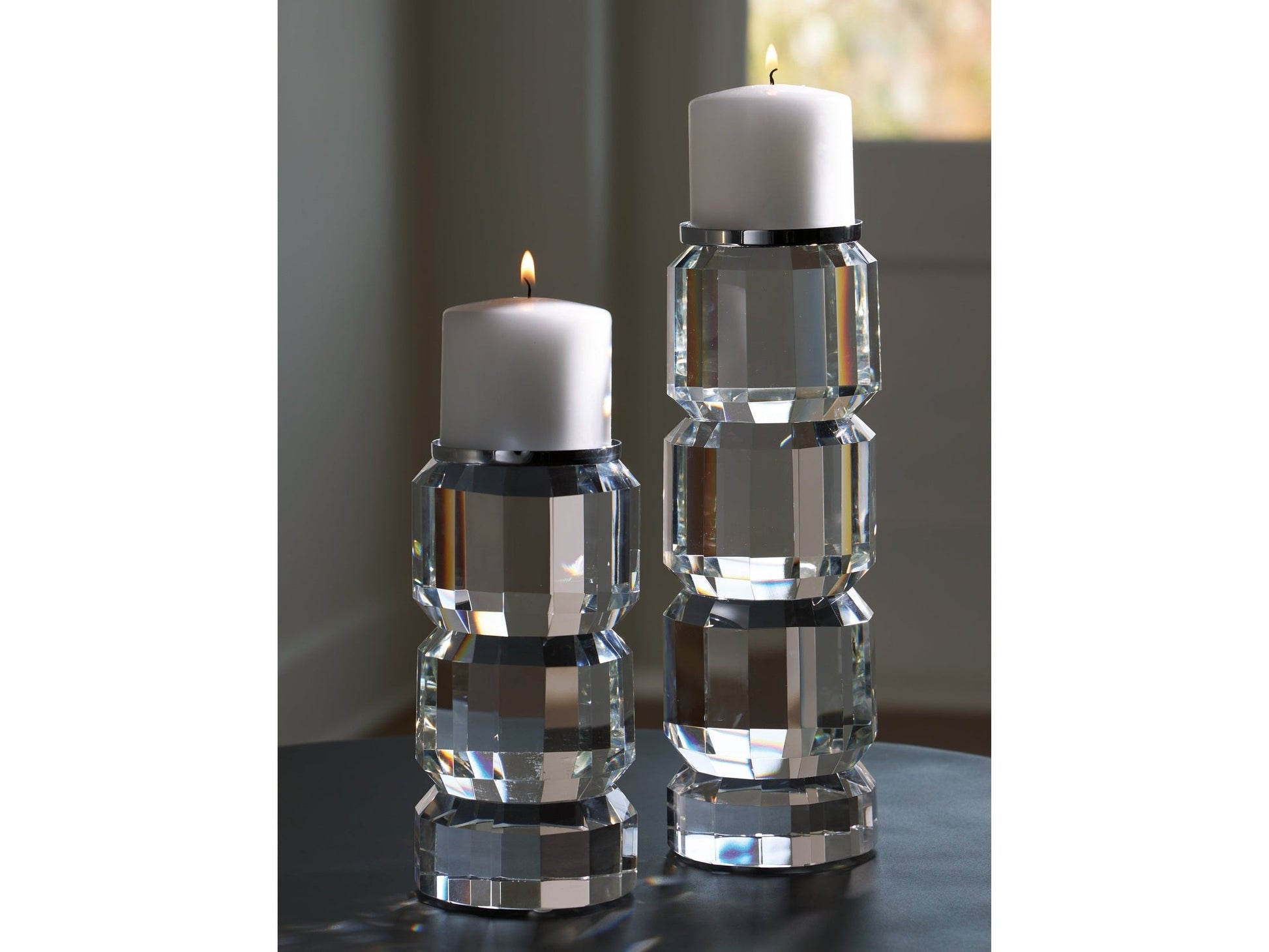 Brentley Clear/Silver Finish Candle Holder Set (Set of 2)- Viva Furn