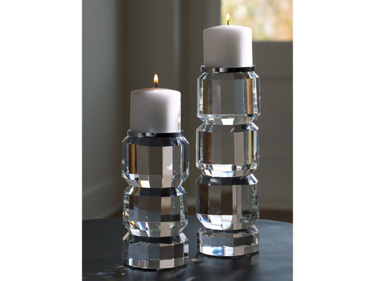 Brentley Clear/Silver Finish Candle Holder Set (Set of 2)- Viva Furn