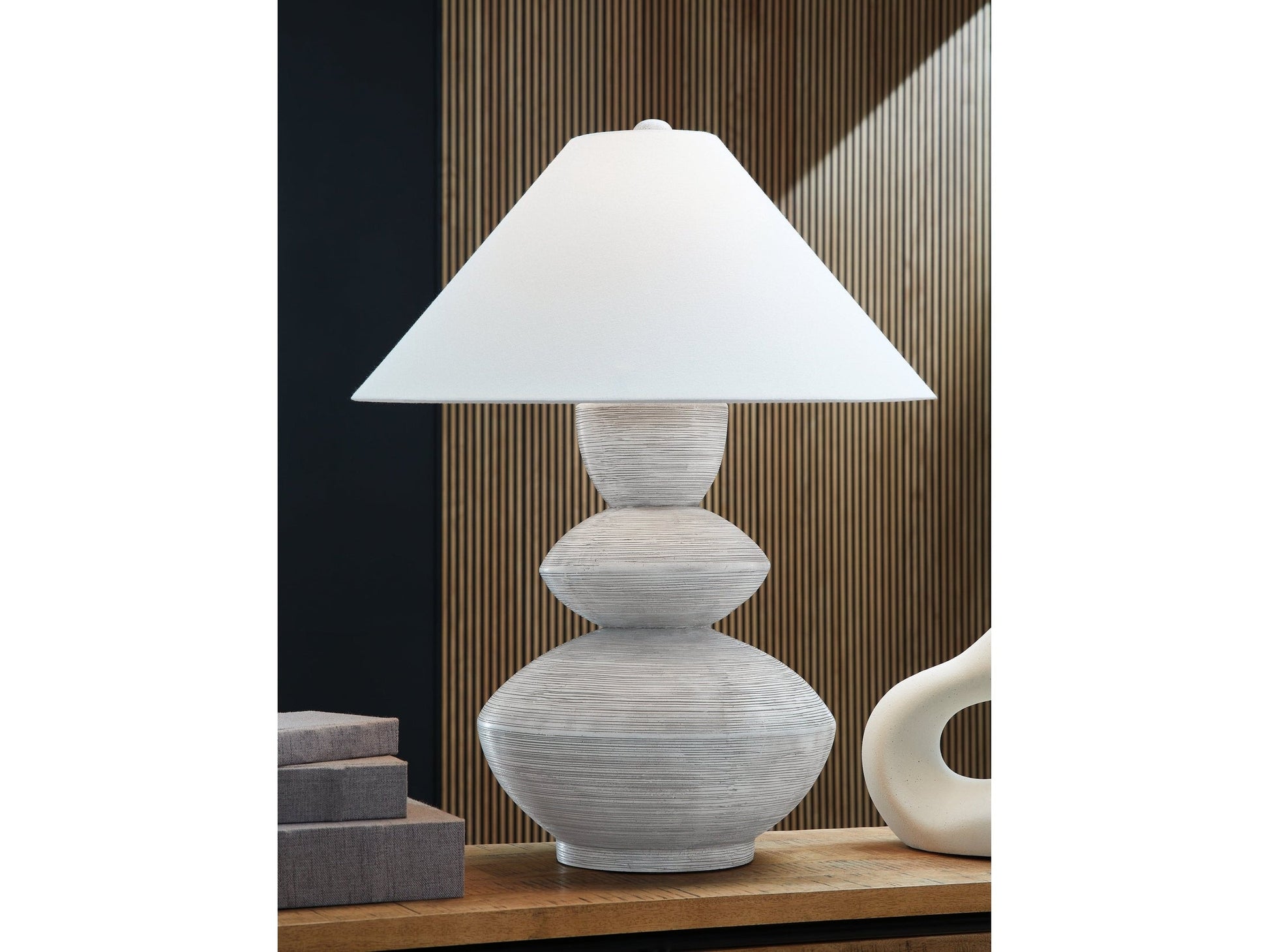 Brickdon Distressed White Poly Table Lamp- Viva Furn