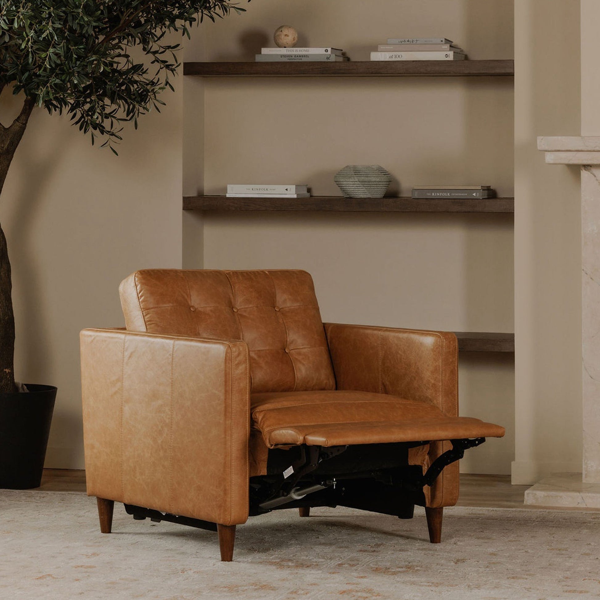 Bridgers Tan Leather Power Recliner Chair - Ornate Home