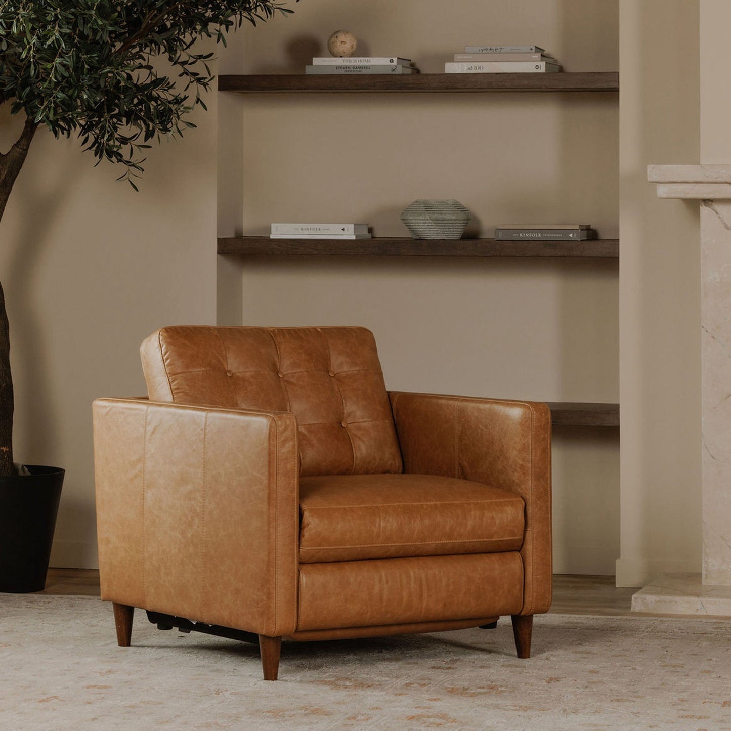 Bridgers Tan Leather Power Recliner Chair - Ornate Home