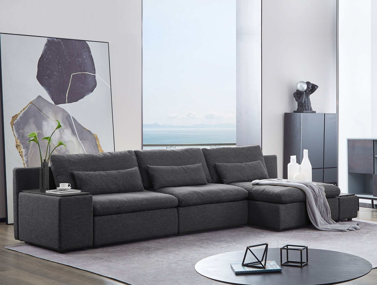 Divani Casa Paseo Charcoal Modular Sectional Sofa w/ Console Create your own Style - Ornate Home