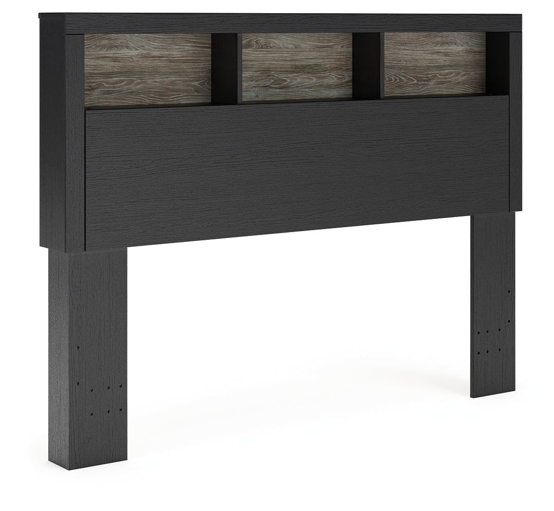 Broachmyn Black/Gray Lighted Queen Bookcase Headboard- Viva Furn