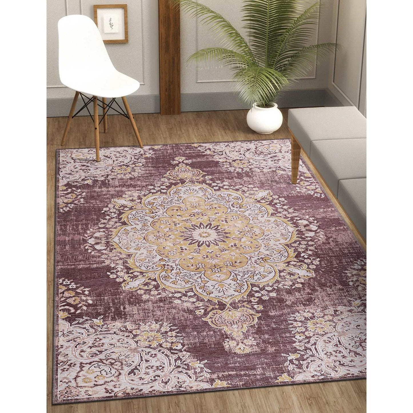 Rain Yellow/Brown Modern Bohemian NonSlip Indoor Area Rugs - Ornate Home