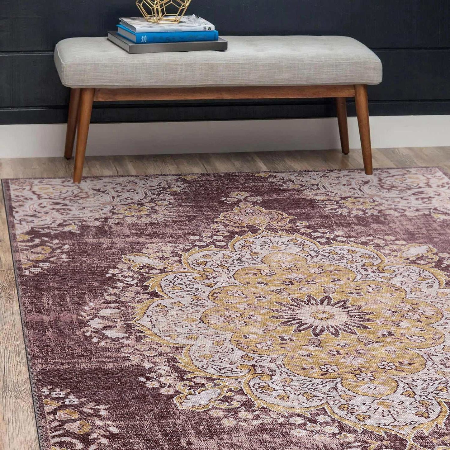 Rain Yellow/Brown Modern Bohemian NonSlip Indoor Area Rugs - Ornate Home