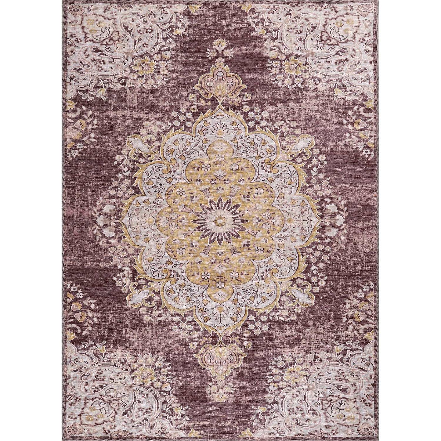 Rain Yellow/Brown Modern Bohemian NonSlip Indoor Area Rugs - Ornate Home