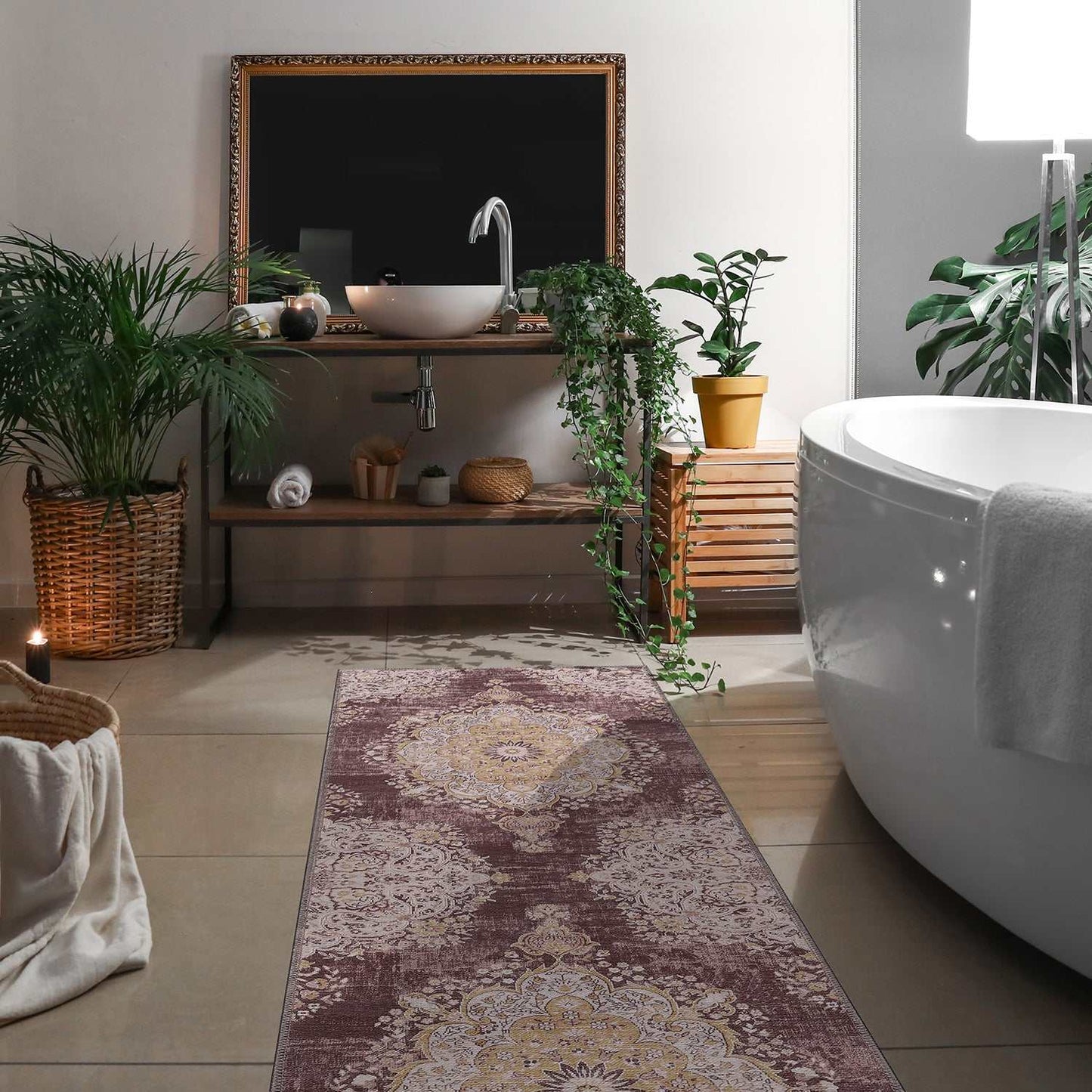 Rain Yellow/Brown Modern Bohemian NonSlip Indoor Area Rugs - Ornate Home