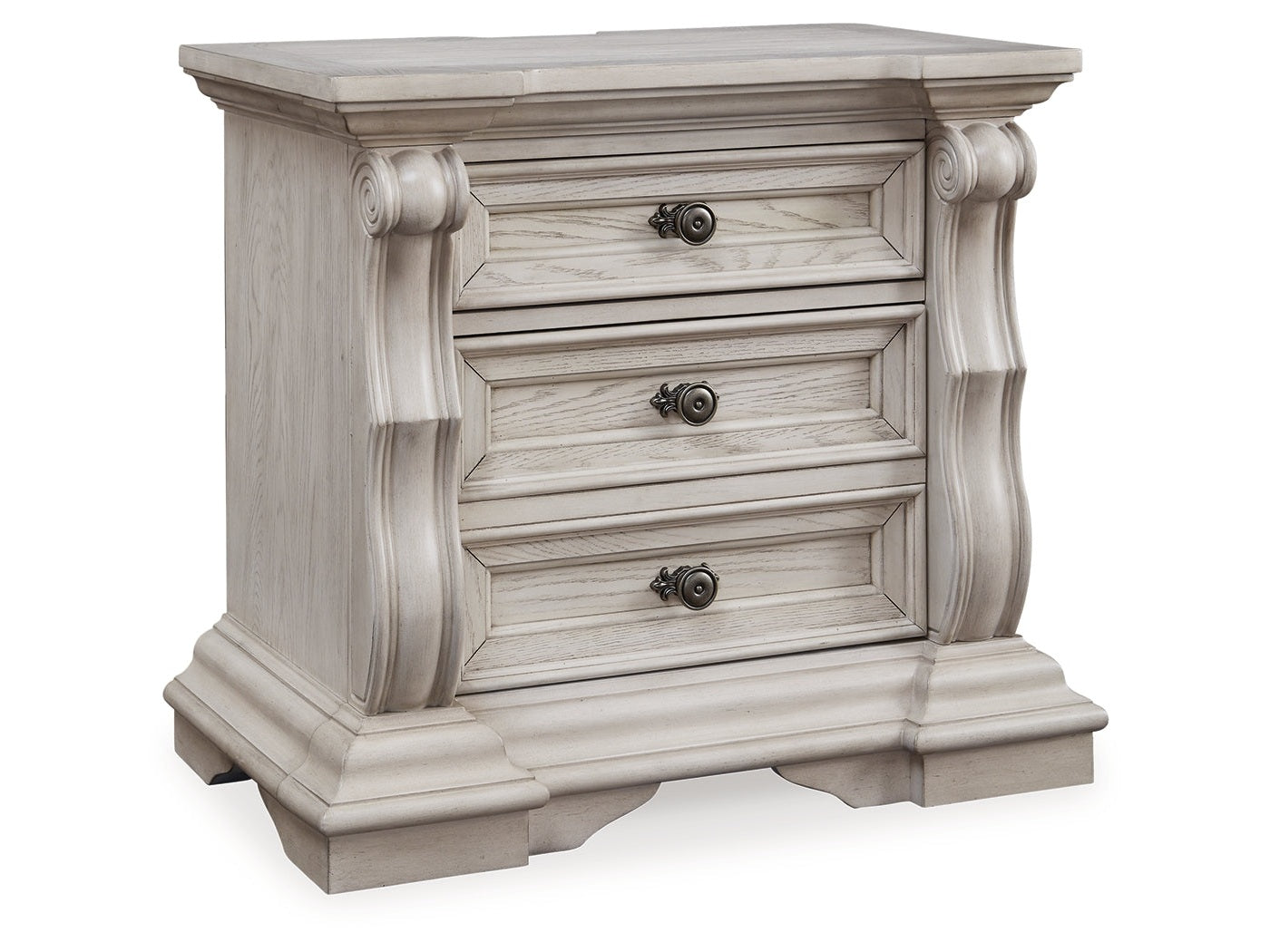Bruchandi Antique White Three Drawer Night Stand- Viva Furn