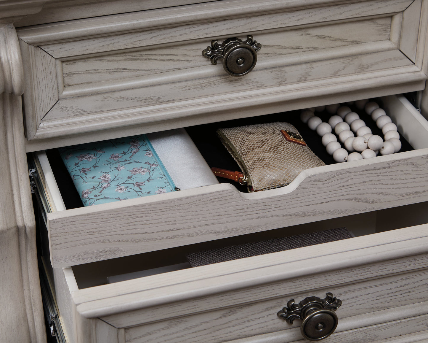 Bruchandi Antique White Three Drawer Night Stand- Viva Furn