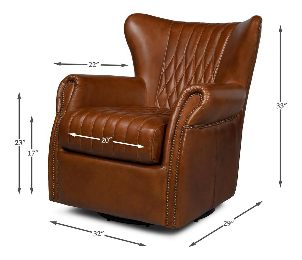 Bugatti Brown Leather Swivel Chair - Ornate Home