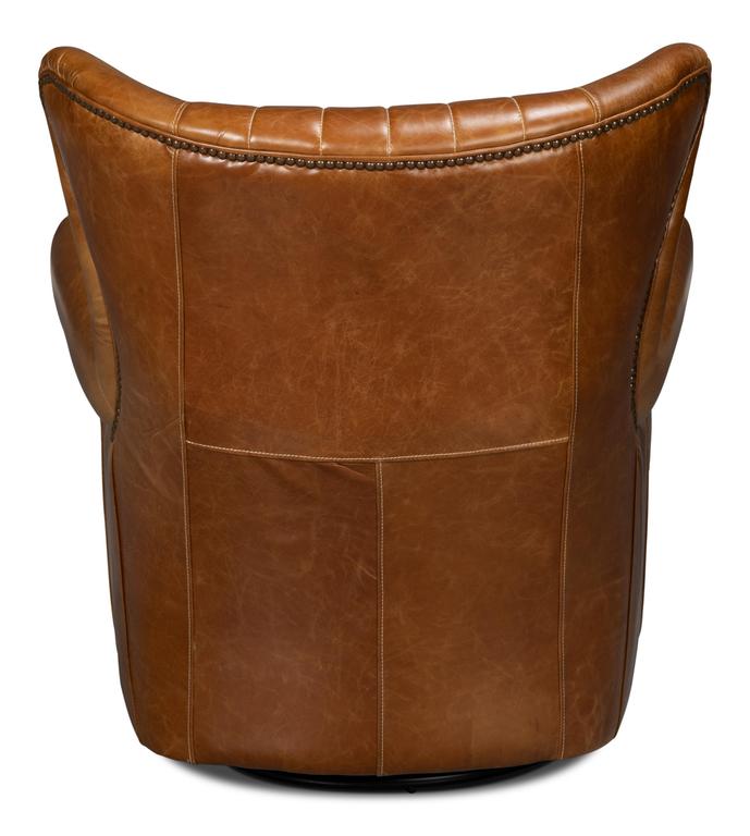Bugatti Brown Leather Swivel Chair - Ornate Home