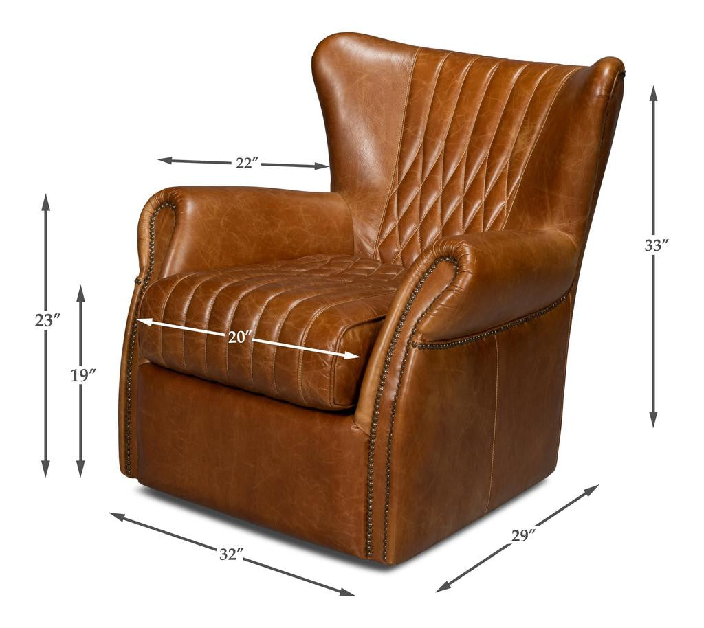 Bugatti Brown Leather Swivel Chair - Ornate Home