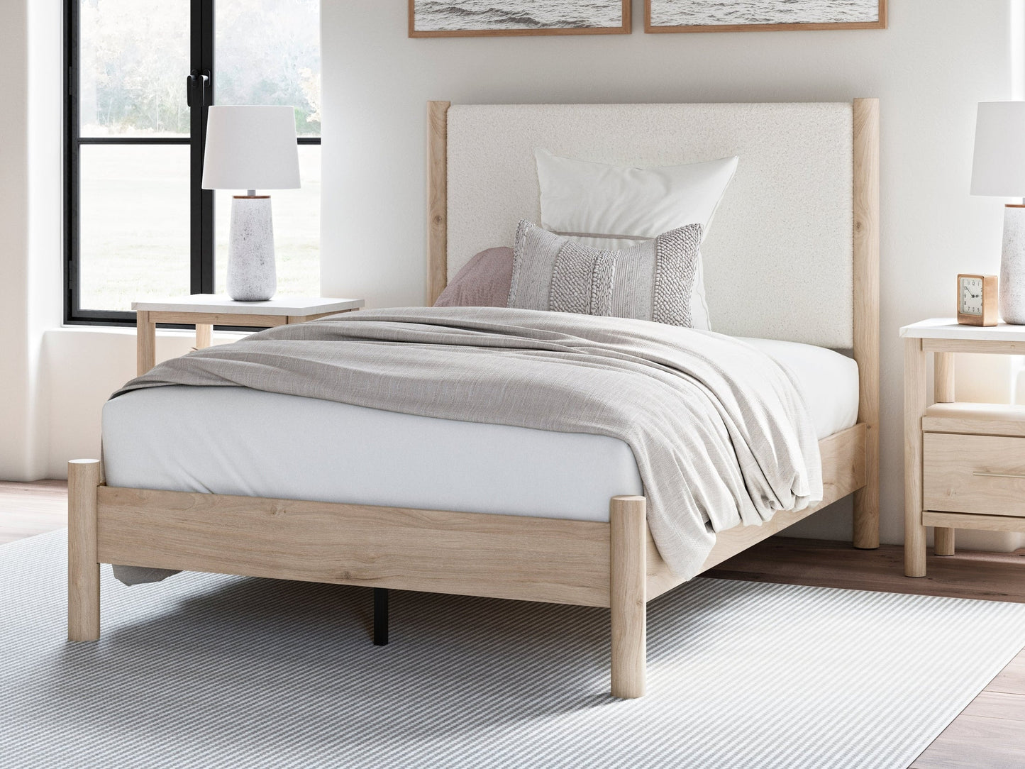 Cadmori Two-tone Full Upholstered Panel Youth Bed- Viva Furn