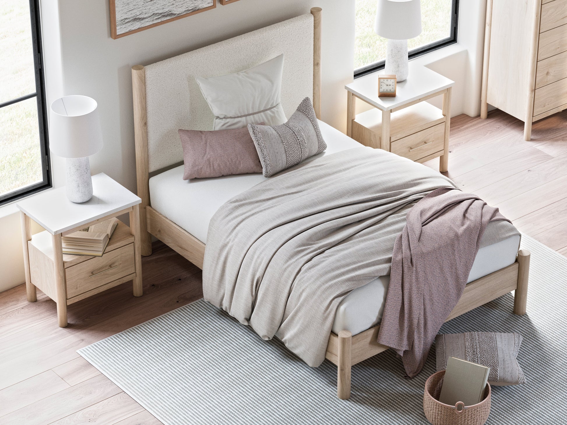 Cadmori Two-tone Full Upholstered Panel Youth Bed- Viva Furn