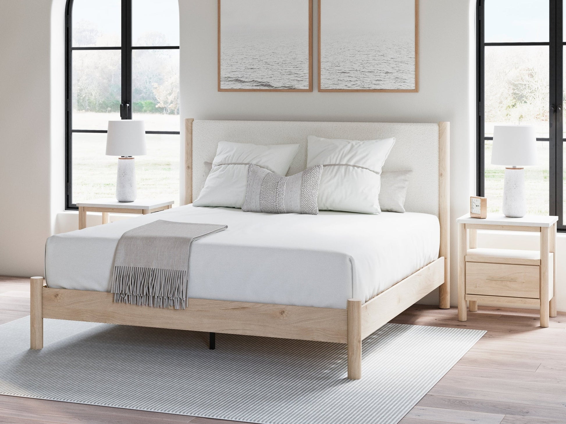 Cadmori Two-tone King Upholstered Panel Bed- Viva Furn